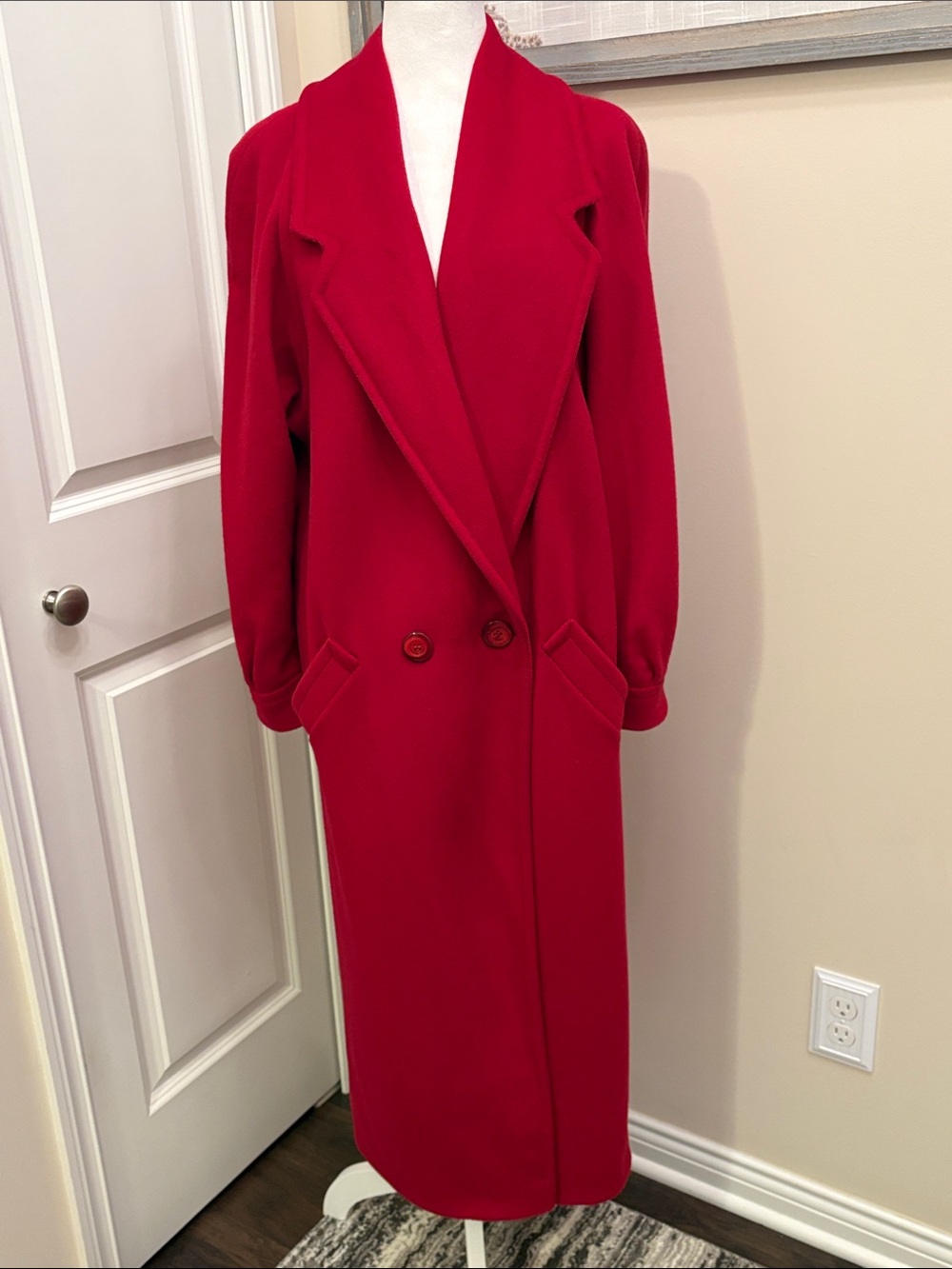 Ashley Scott Long Red Double-Breasted Trench Coat size M/L
